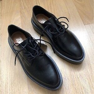 Zara Men's Black Leather Derbys
